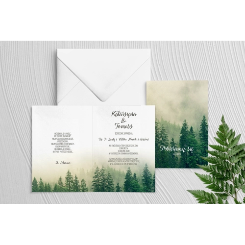 Składane Zaproszenia ślubne Forest z białą kopertą