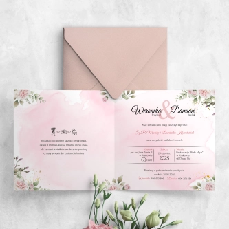 Zaproszenia ślubne Kwadratowe Składane Złote Serca - Motyw 1