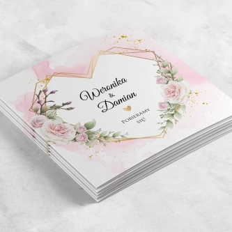 Tanie Zaproszenia ślubne Złote Serca - Kwadratowe z&nbsp;białą kopertą