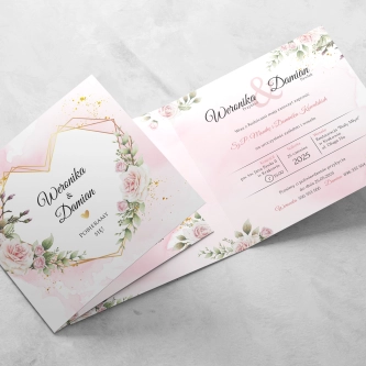 Tanie Zaproszenia ślubne Złote Serca - Kwadratowe z&nbsp;białą kopertą