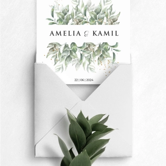 Tanie Zaproszenia ślubne Leaves Kwadratowe składane z&nbsp;białą kopertą