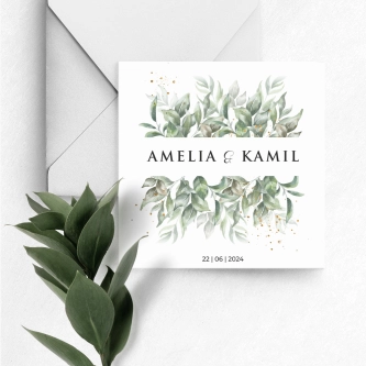 Tanie Zaproszenia ślubne Leaves Kwadratowe składane z&nbsp;białą kopertą