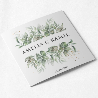 Tanie Zaproszenia ślubne Leaves Kwadratowe składane z&nbsp;białą kopertą