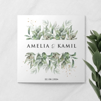 Tanie Zaproszenia ślubne Leaves Kwadratowe składane z&nbsp;białą kopertą