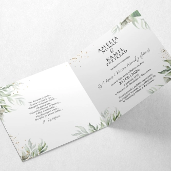 Tanie Zaproszenia ślubne Leaves Kwadratowe składane z&nbsp;białą kopertą