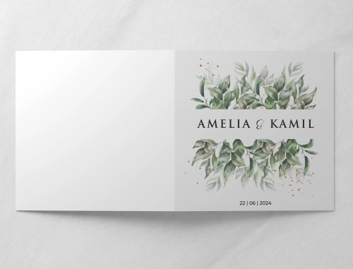 Tanie Zaproszenia ślubne Leaves Kwadratowe składane z białą kopertą