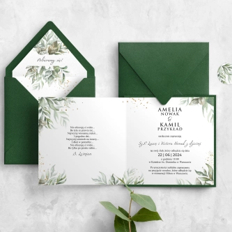 Zaproszenia ślubne Leaves - Składane Kwadrat Motyw 1