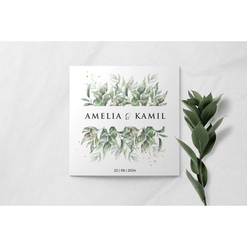 Zaproszenia ślubne Leaves - Składane Kwadrat Motyw 1