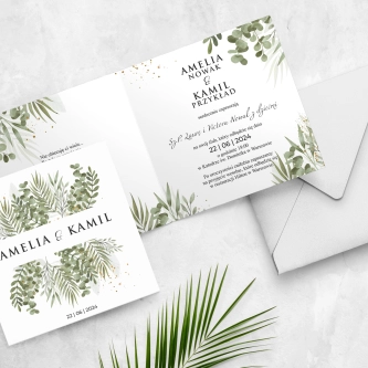 Tanie Zaproszenie na ślub Leaves motyw 2 z&nbsp;Białą Kopertą