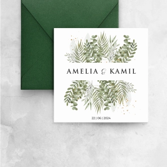 Zielone zaproszenie kwadratowe z&nbsp;elegancką kopertą