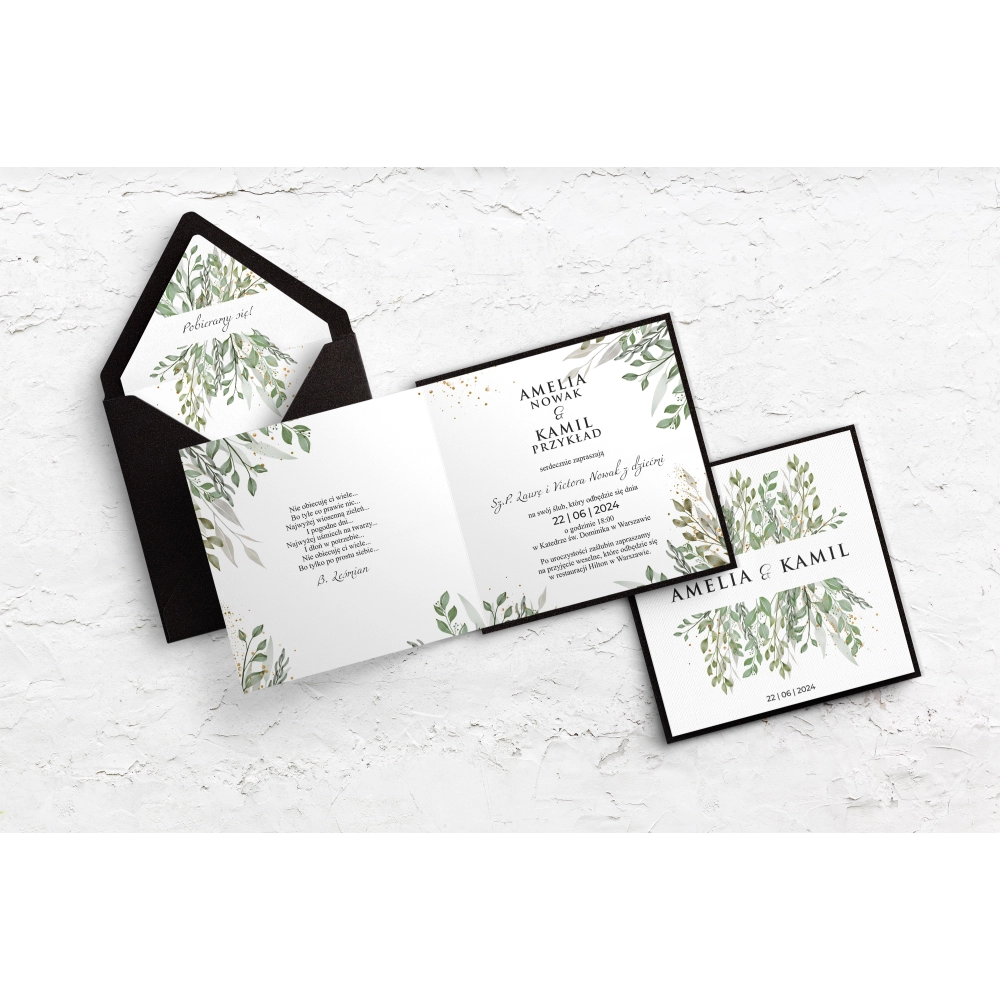 Nowoczesne zaproszenia z&nbsp;kopertą antyczną miedź, zaklejką i&nbsp;wklejką