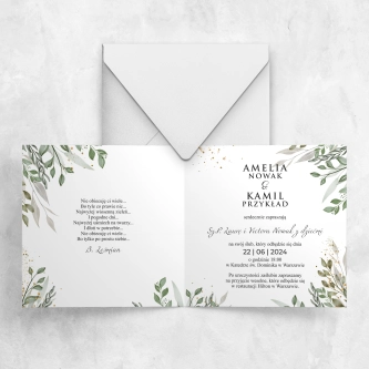 Piękne i&nbsp;minimalistyczne zaproszenie Leaves z&nbsp;białą kopertą