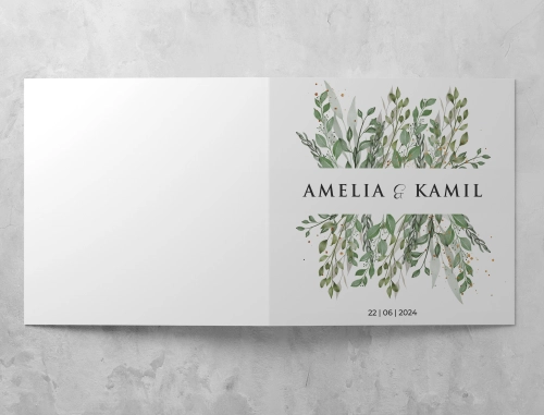 Piękne i minimalistyczne zaproszenie Leaves z białą kopertą