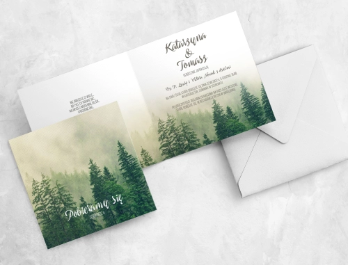Zielone zaproszenie ślubne z dopasowaną kopertą