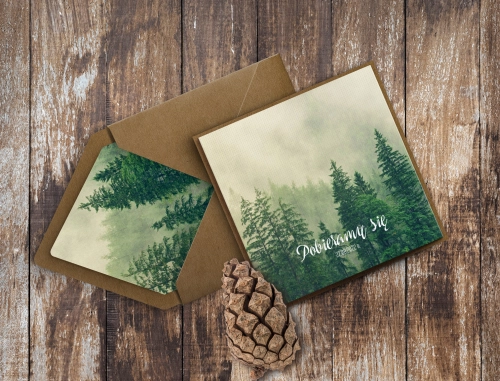 Rustykalne zaproszenie Forest z kopertą, podklejką i zaklejką