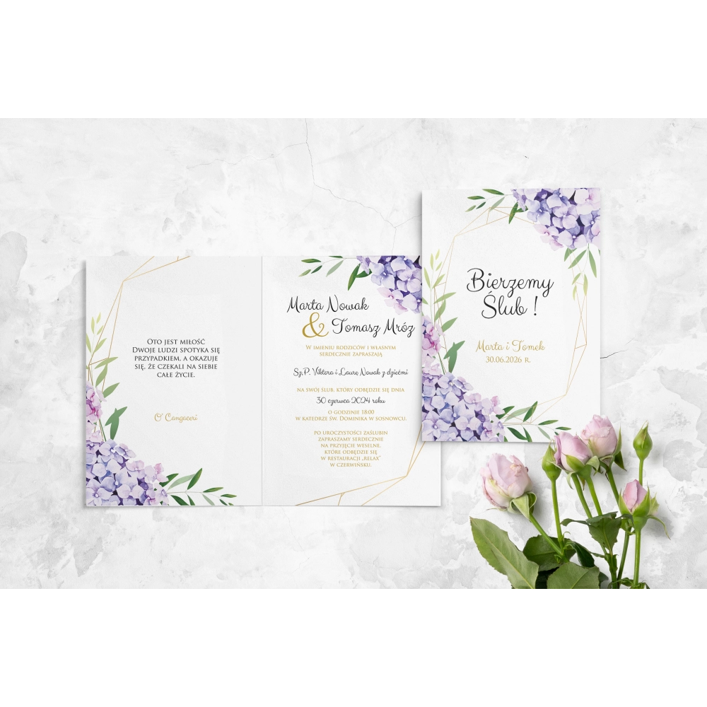 Zaproszenia ślubne Flowers & Frame - Składane Motyw 1