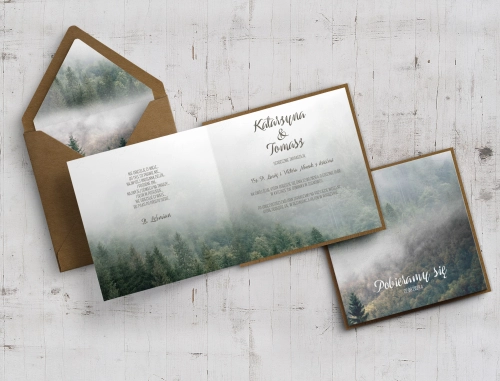 Niepowtarzalne zaproszenie ślubne Forest motyw 2 z kopertą ekologiczną oraz wklejką i zaklejką