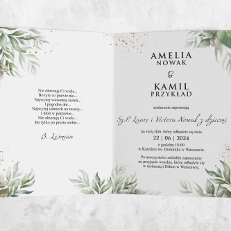 Zaproszenia ślubne Leaves - Składane Motyw 1