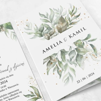 Zaproszenia ślubne Leaves - Składane Motyw 1