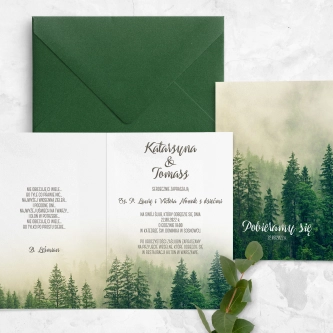 Zielone zaproszenie drukowane na papierze satynowym z&nbsp;piękną kopertą