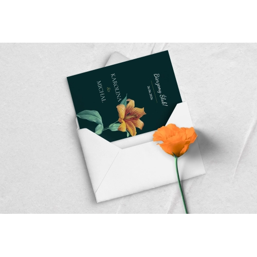 Egzotyczne zaproszenia z ramką dookoła i białą kopertą