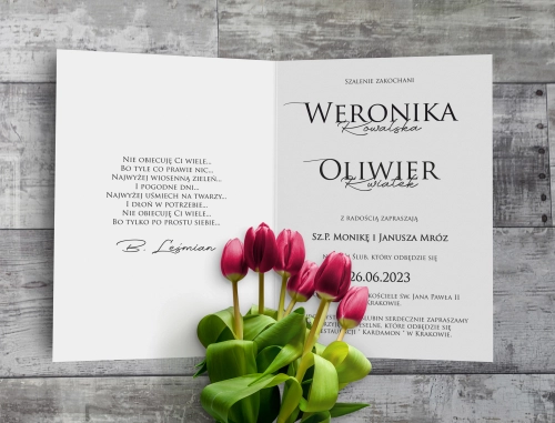 Złocone zaproszenia ślubne Minimalistyczne - Składane Motyw 2