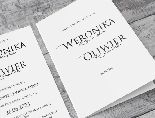 Złocone zaproszenia ślubne Minimalistyczne - Składane Motyw 2