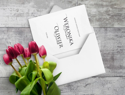 Piękne minimalistyczne zaproszenie z białą kopertą