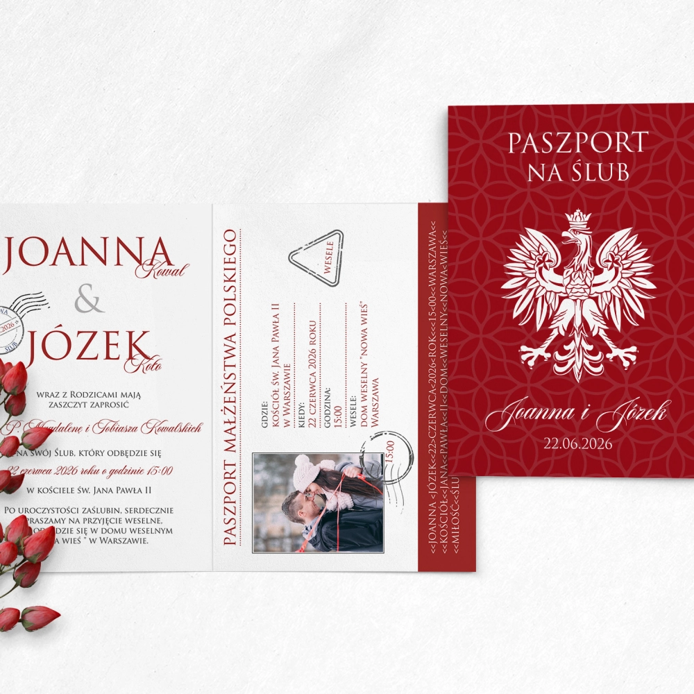 Zaproszenia ślubne Paszport - Składane motyw 2