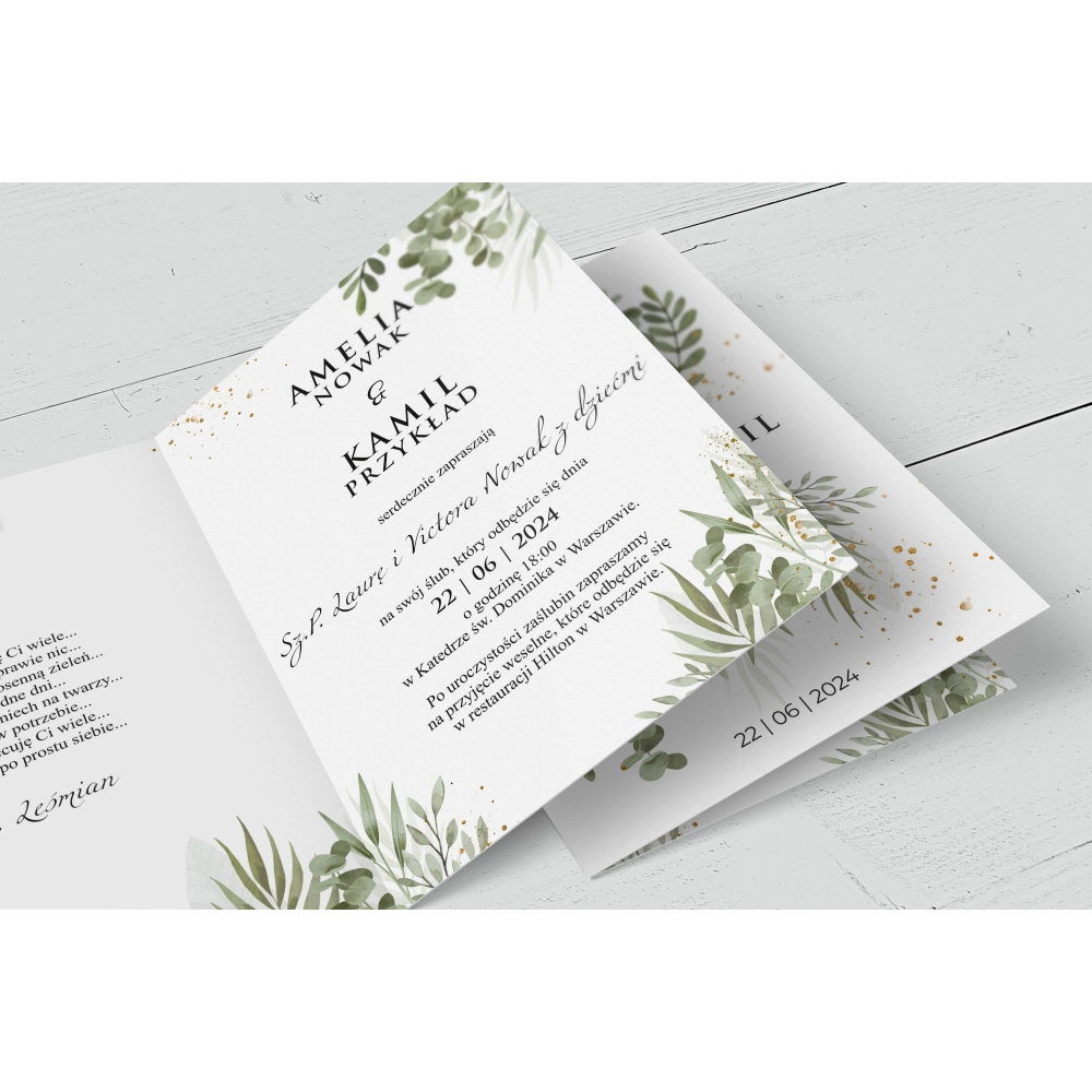 Zaproszenia ślubne Leaves - Składane Motyw 2