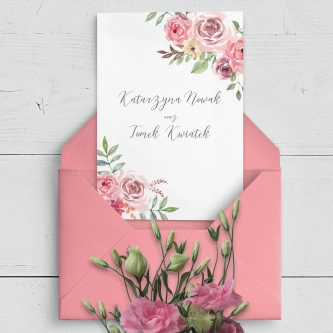 Urocze zaproszenie PasteLove drukowane na papierze satynowym z&nbsp;różową kopertą