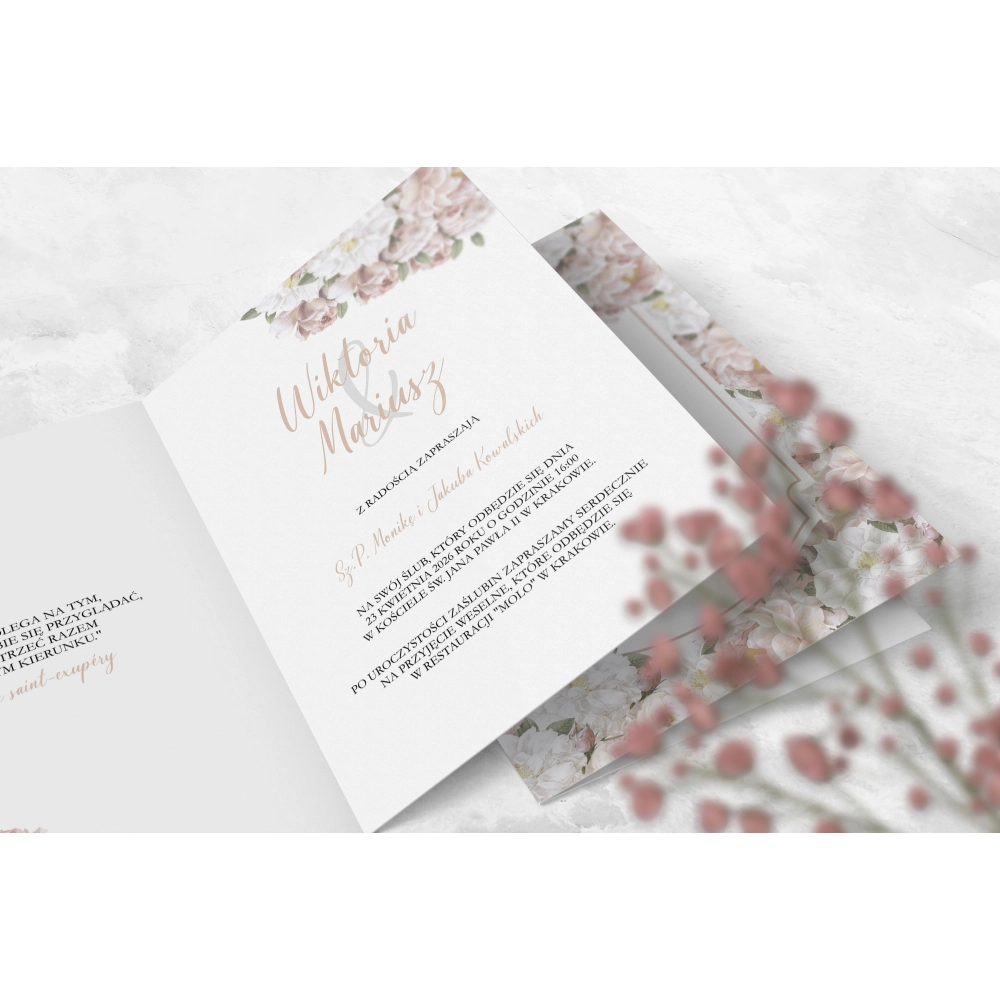 Zaproszenia ślubne Amore Rosso - Składane Motyw 2