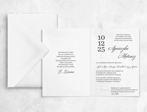 Minimalistyczne zaproszenie ślubne w stylu nowoczesnym z białą kopertą