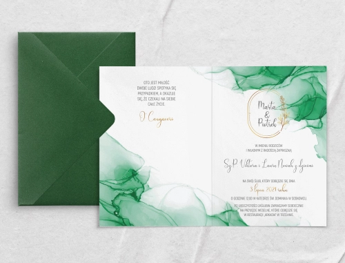 Piękne zaproszenie Glamour Ink z kopertą ciemno zieloną