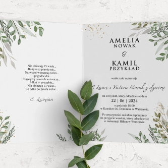Zaproszenia ślubne Leaves - Składane Motyw 3