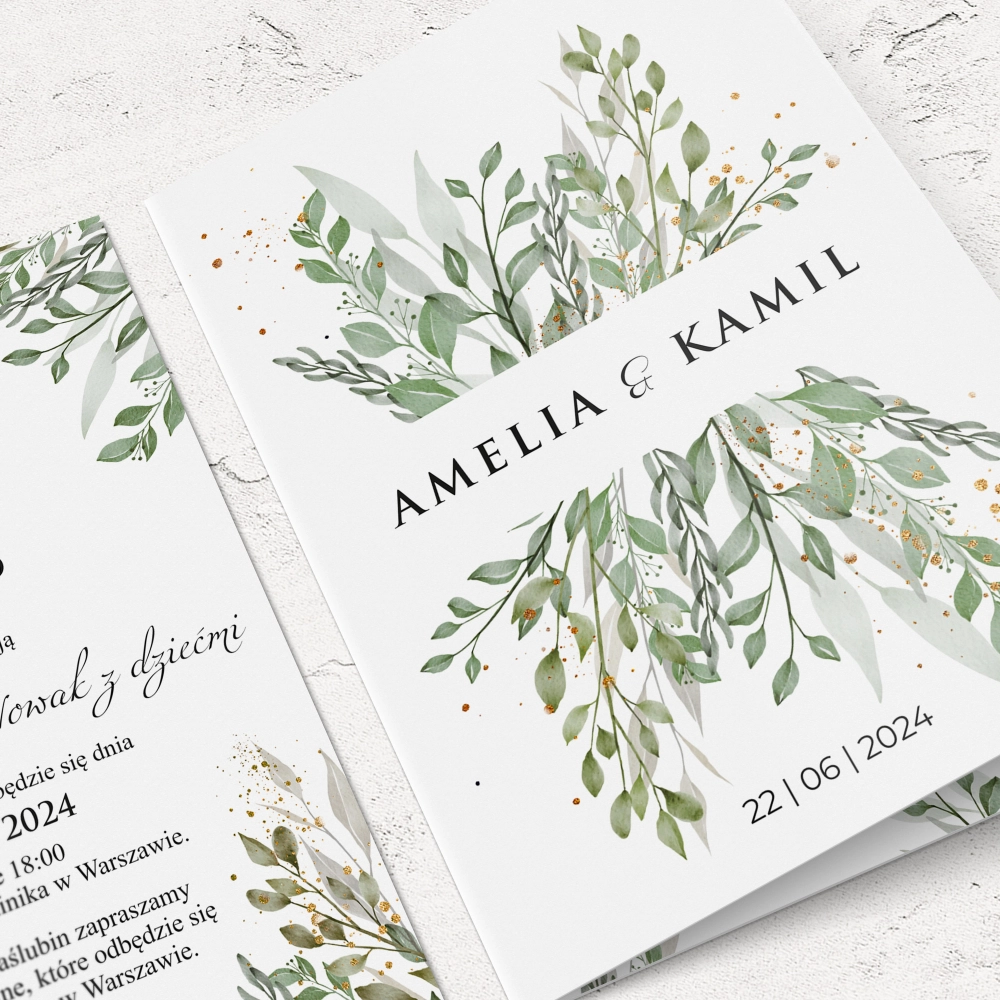 Zaproszenia ślubne Leaves - Składane Motyw 3