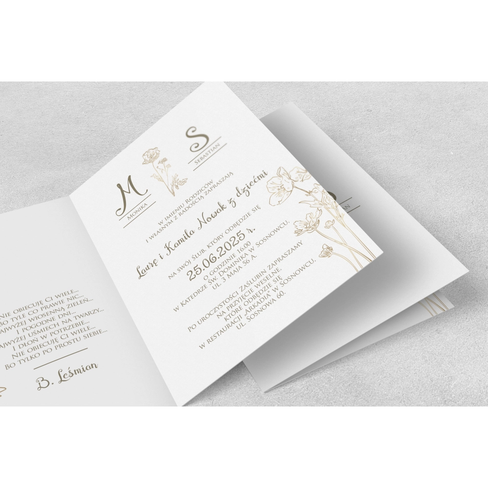 Zaproszenia ślubne Fiori - Składane Motyw 2