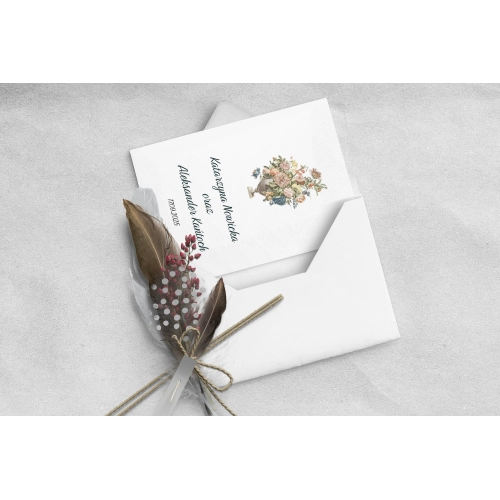 Zaproszenie w stylu rustykalnym z dopasowaną kopertą w kolorze białym