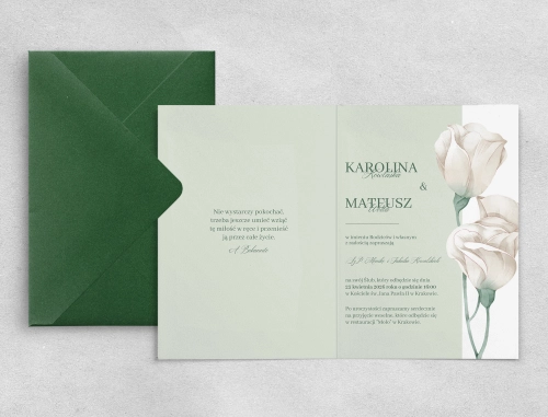 Oryginalne zaproszenie ślubne Color Line z piękną kopertą w kolorze ciemnej zieleni