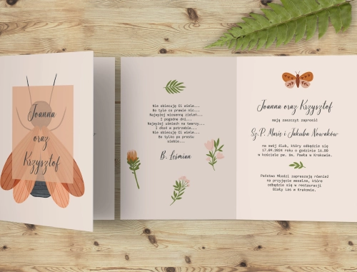Zaproszenia ślubne Butterflies - Składane motyw 2