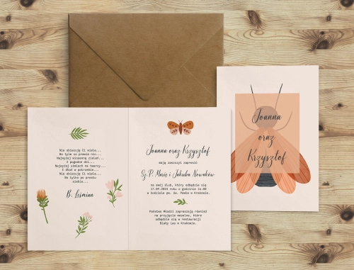 Oryginalne zaproszenie Butterflies z kopertą kopertą ekologiczną