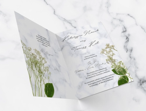 Zaproszenia ślubne Marble leaf - Składane Motyw 3