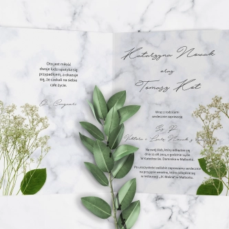 Zaproszenia ślubne Marble leaf - Składane Motyw 3