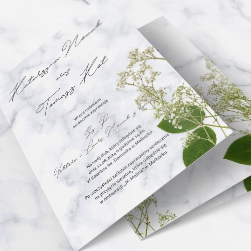 Zaproszenia ślubne Marble leaf - Składane Motyw 3