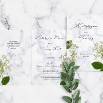 Zaproszenia ślubne Marble leaf - Składane Motyw 3