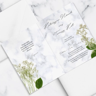 Nowoczesne zaproszenie Marble Leaf z&nbsp;piękną kopertą w&nbsp;kolorze białym