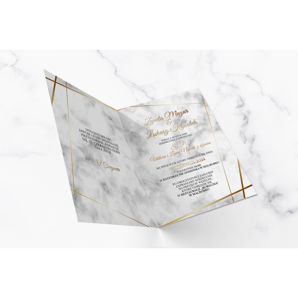 Zaproszenia ślubne Marmur & Złoto - Składane Motyw 2
