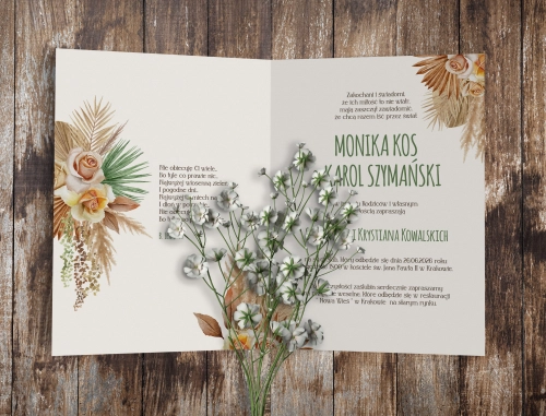 Zaproszenia ślubne Boho - Składane motyw 1