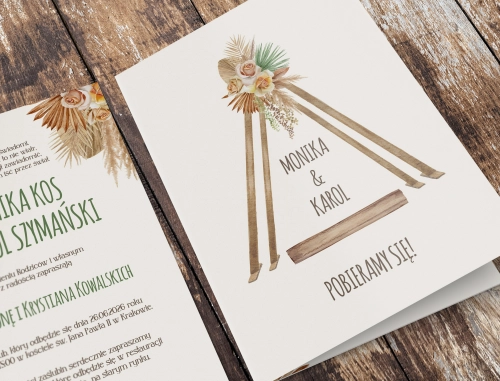 Zaproszenia ślubne Boho - Składane motyw 1