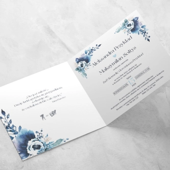 Złocone zaproszenia ślubne Kwadratowe Składane Azure Flowers - Motyw 1